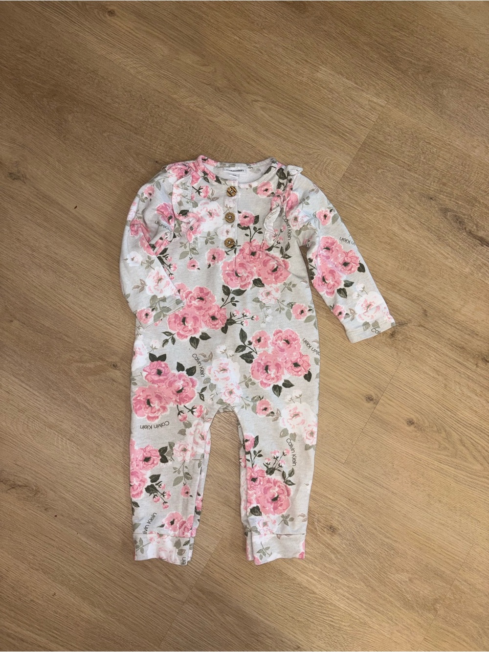 Calvin Klein Floral Pink and Gray Baby Romper